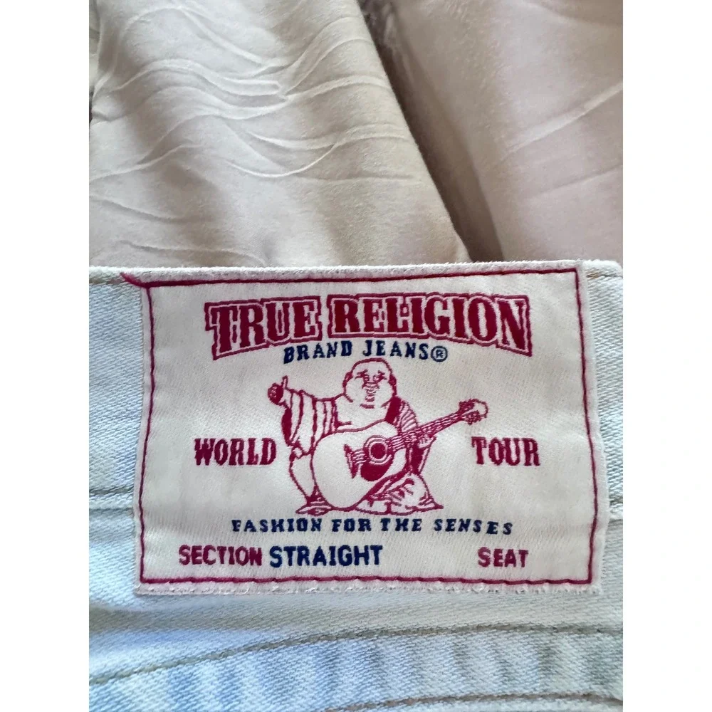 True Religion Mens Straight Seat Light Wash Distressed Y2K Jeans Size 34